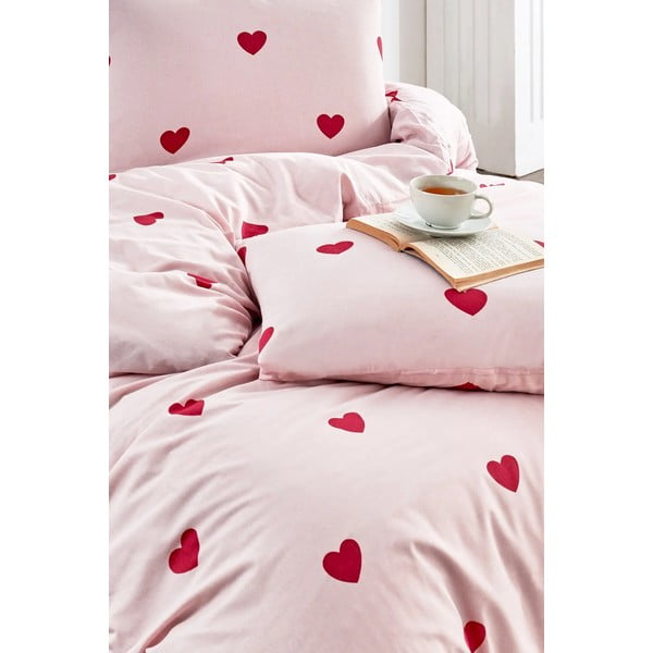 Lenjerie de pat roz pentru pat de o persoană, extinsă cu cearceaf inclus, cu 3 piese 160x220 cm Red Heart – Mila Home-image-2