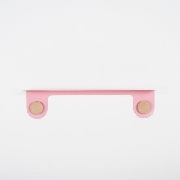 Raft de perete din oțel și detalii din lemn de stejar, cu 2 cârlige Gazzda Hook, lungime 60 cm, roz-image-2
