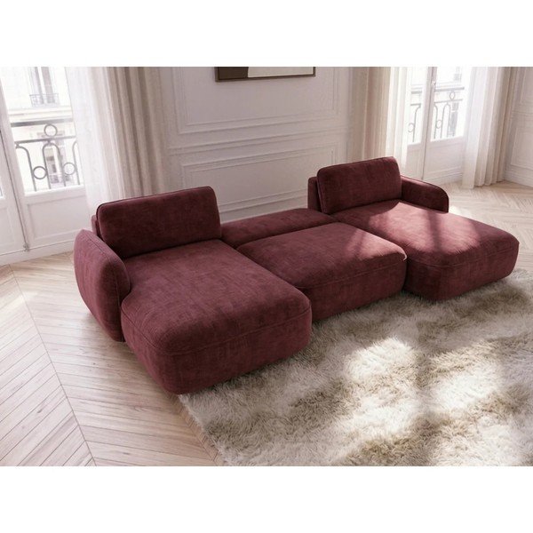 Colțar roșu extensibil/cu spațiu de depozitare cu tapițerie din catifea (în formă de "U") Celeste – Bobochic Paris-image-3