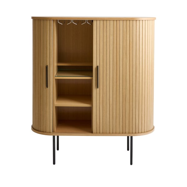 Dulap vinotecă în culoare naturală cu aspect de lemn de stejar cu ușă glisantă 100x118x40 cm Nola – Unique Furniture-image-2