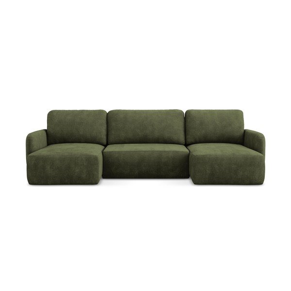 Colțar verde extensibil/cu spațiu de depozitare cu tapițerie din chenille (în formă de "U") Lilo – Makamii