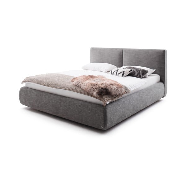 Pat matrimonial gri închis tapițat cu spațiu de depozitare cu somieră 180x200 cm Atesio – Meise Möbel-image-3