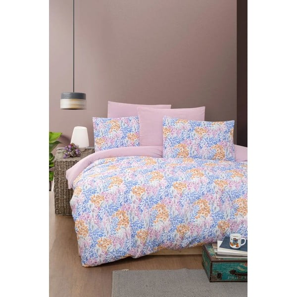 Lenjerie de pat roz/mov pentru pat dublu/extinsă cu cearceaf inclus/cu 4 piese 160x220 cm Colorful – Mila Home
