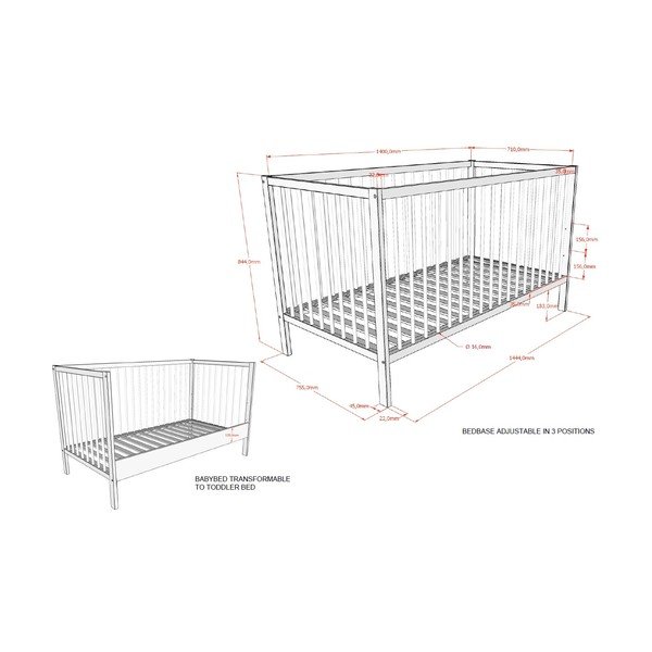 Pătuț maro din lemn de fag cu latură detașabilă/cu înălțime reglabilă 70x140 cm Dino – Vipack-image-4