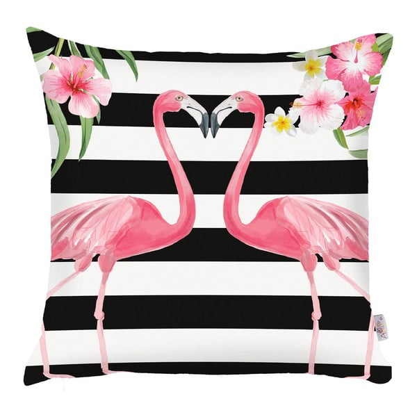 Față de pernă Mike & Co. NEW YORK Lovely Flamingos, 43 x 43 cm, negru alb
