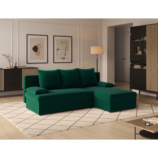 Colțar verde extensibil/cu spațiu de depozitare cu tapițerie din catifea Gino – ELTAP-image-2