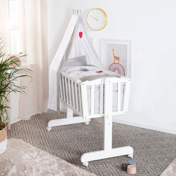 Pătuț leagăn  alb cu roți/cu baldachin 40x90 cm Adam & Eule – Roba-image-1