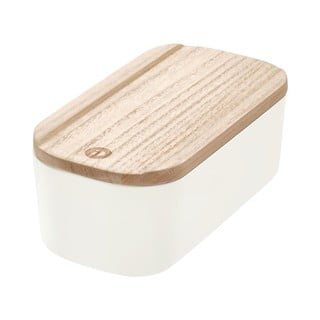 Cutie depozitare cu capac din lemn paulownia iDesign Eco, 9 x 18,3 cm, alb