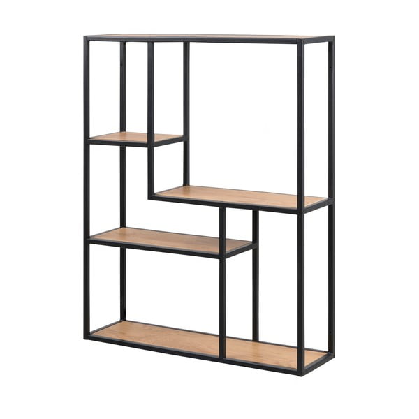 Bibliotecă de perete neagră/în culoare naturală cu aspect de lemn de stejar 75x91 cm Seaford – Actona-image-2