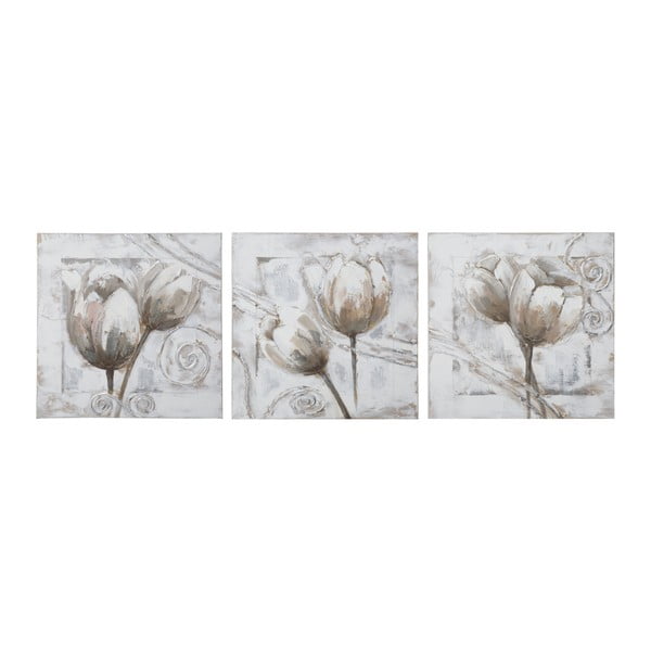 Tablou din 3 piese pe ramă de lemn Mauro Ferretti Tulips, 150 x 50 cm