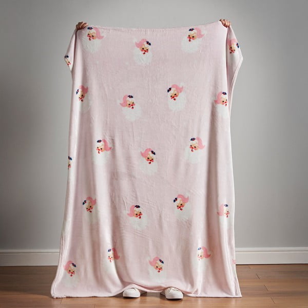 Pătură roz-deschis din micropluș/cocolino 130x170 cm  cu model de Crăciun Vintage Christmas Santa – Catherine Lansfield-image-3