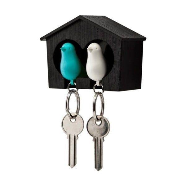 Cuier maro pentru chei cu breloc alb și albastru Qualy Duo Sparrow