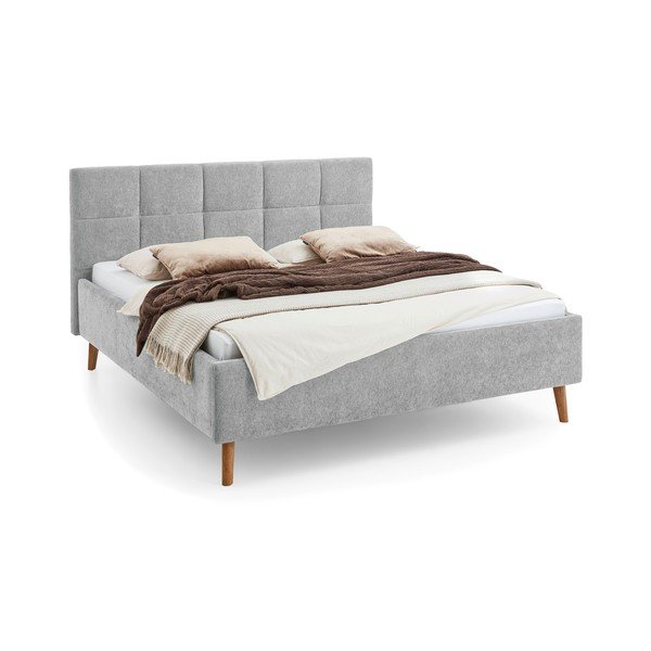 Pat matrimonial gri tapițat cu spațiu de depozitare cu somieră 180x200 cm Nova – Meise Möbel