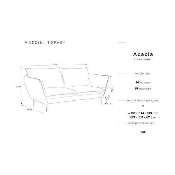 Canapea cu 4 locuri din catifea Mazzini Sofas Acacia, lungime 225 cm, bej-image-3