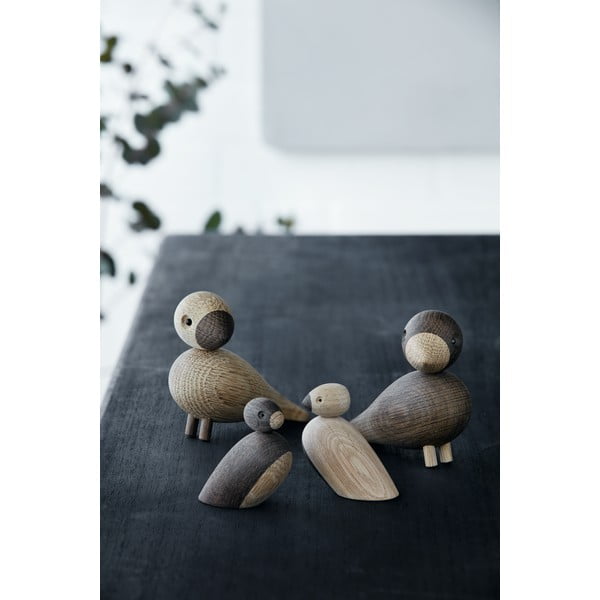 Set 2 statuete din lemn masiv de stejar Kay Bojesen Denmark Pair of Sparrows-image-1