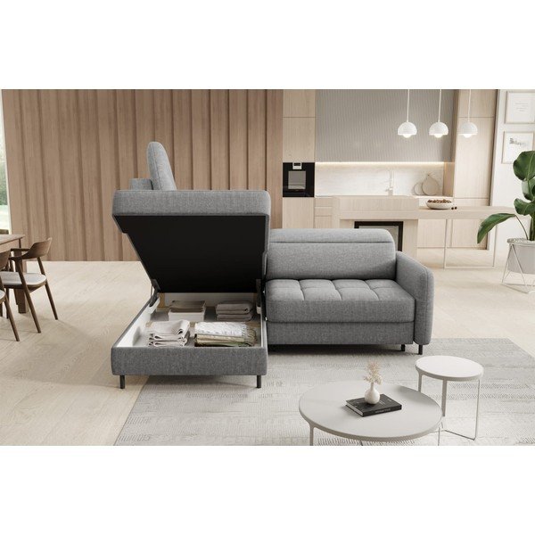 Colțar gri extensibil/cu spațiu de depozitare cu tapițerie din catifea (cu colț pe partea stângă/în formă de ”L”) Barea – ELTAP-image-4