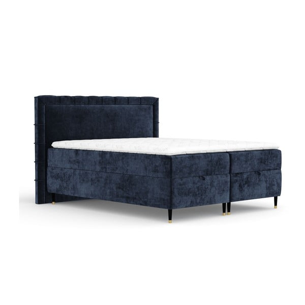 Pat boxspring albastru închis cu spațiu de depozitare 200x200 cm Voyage – Maison de Rêve
