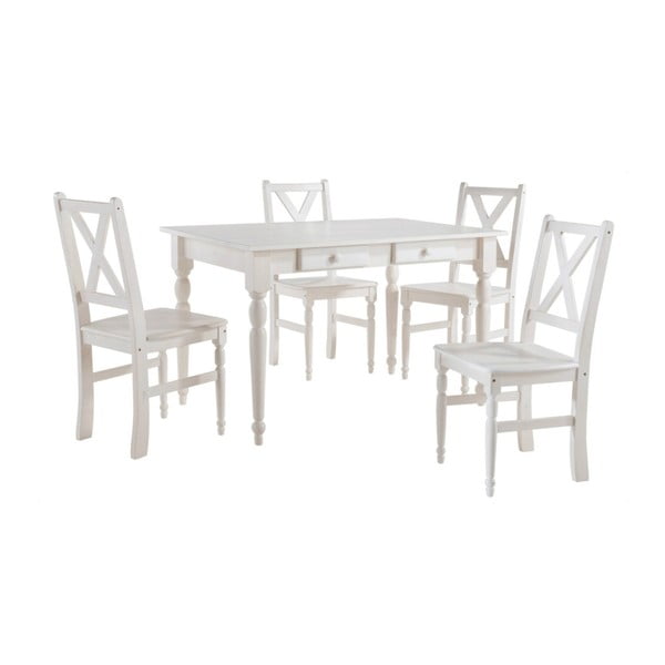 Set 4 scaune și masă din lemn, Støraa Normann, 105 x 80 cm, alb