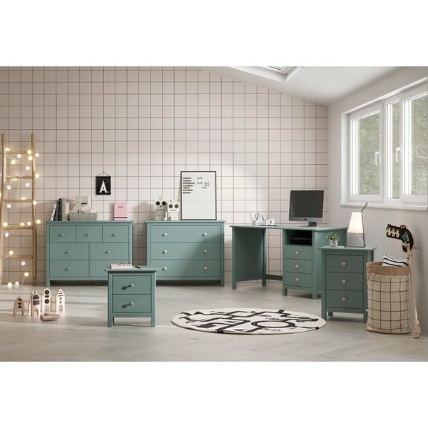 Comodă pentru copii în culoarea petrolului joasă din lemn de pin 100x80 cm Max – Marckeric-image-2