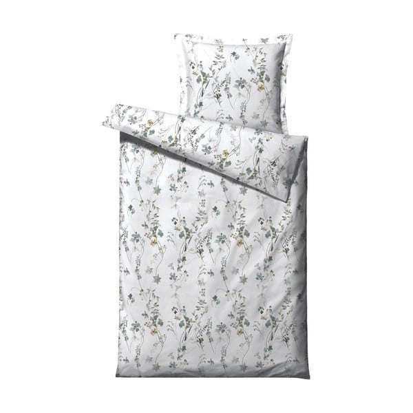 Lenjerie de pat din bumbac satinat pentru pat single Södahl Meadow, 140 x 200 cm, alb - verde