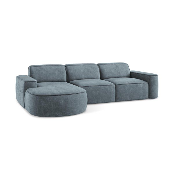 Colțar albastru prăfuit cu tapițerie din chenille (cu colț pe partea stângă/cu șezlong) Omao – Makamii-image-4