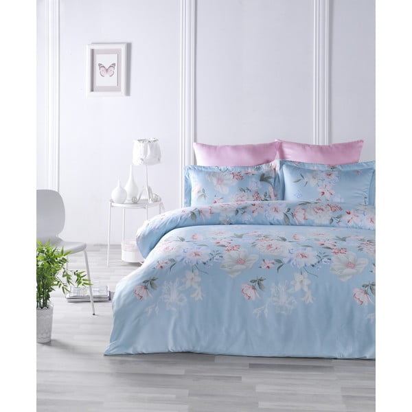 Lenjerie de pat din bumbac satinat pentru pat single Primacasa by Türkiz Cielo, 140 x 200 cm, albastru