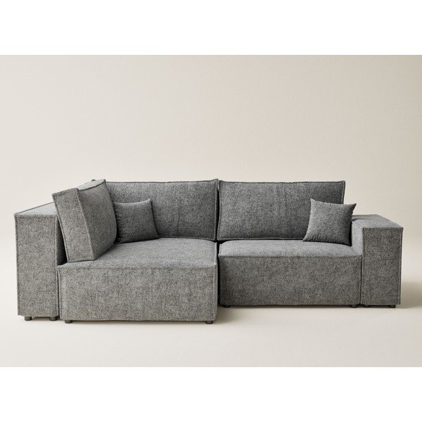 Colțar gri extensibil/cu spațiu de depozitare cu tapițerie din chenille (cu colț pe partea stângă/în formă de ”L”) Tonga – Maison de Rêve-image-2