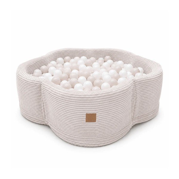 Piscină cu bile bej din catifea reiată ø 90 cm înălțime 30 cm – Meowbaby-image-2