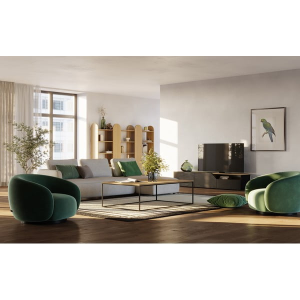 Comodă TV negru-natural  cu blat cu aspect de lemn de stejar 180x38 cm Verone – TemaHome-image-1