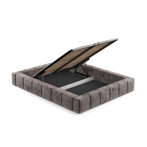 Pat matrimonial maro tapițat cu spațiu de depozitare cu somieră 200x200 cm Aruba L – Maison de Rêve-image-4