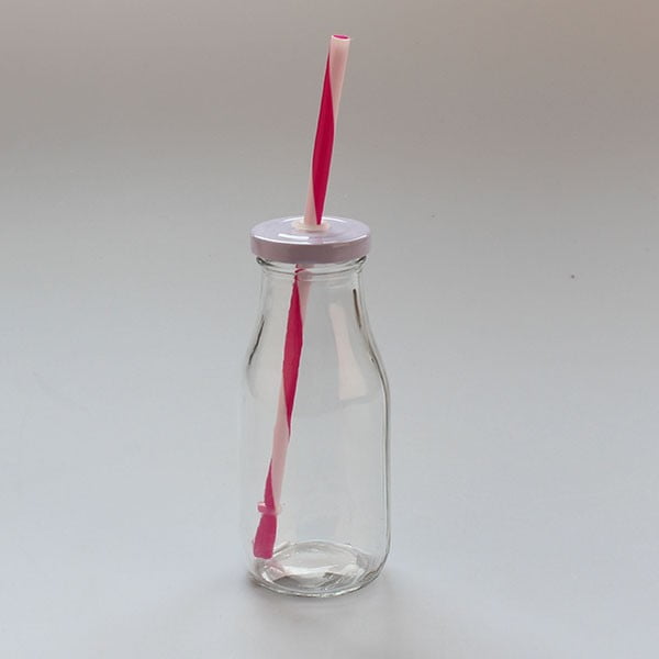 Sticlă cu pai și capac, Dakls 250 ml, alb - roșu