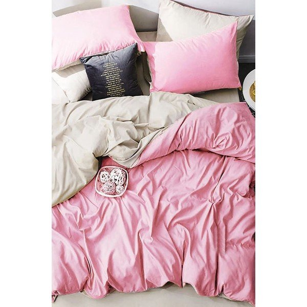 Lenjerie de pat roz-crem din bumbac pentru pat dublu-extins și cearceaf 200x220 cm – Mila Home-image-2