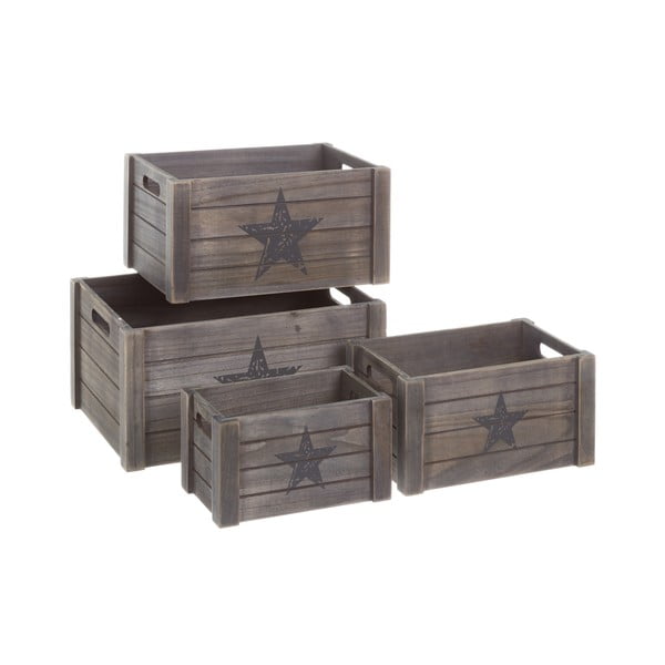Set 4 cutii depozitare din lemn Unimasa Star