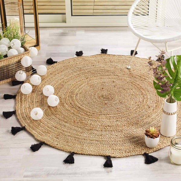 Covor negru-natural rotund ø 120 cm Shira – douceur d'intérieur-image-1