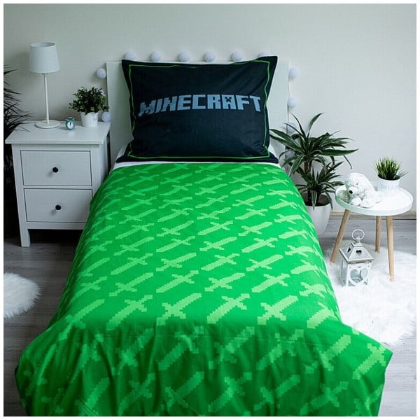 Lenjerie de pat pentru copii din bumbac pentru pat de o persoană 140x200 cm Minecraft Survival Mode – Jerry Fabrics-image-2