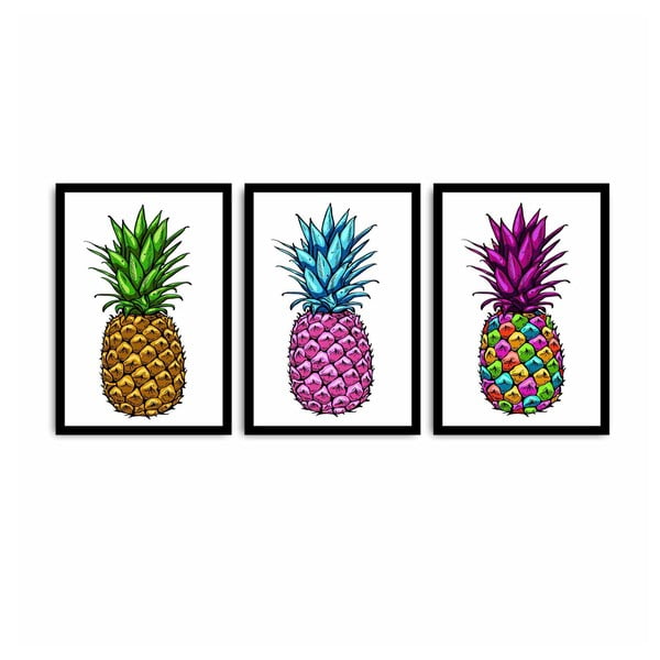 Tablou din 3 piese Pineapple, 109 x 50 cm