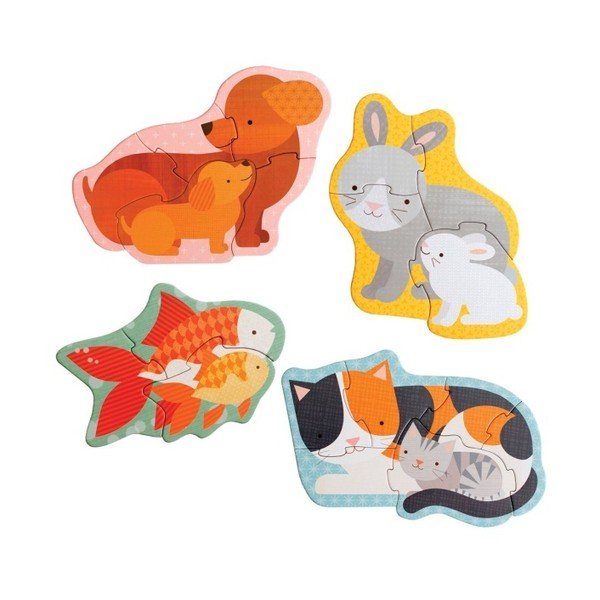 Set 4 puzzle din hârtie reciclată și vopsea vegetală Petit collage Pets