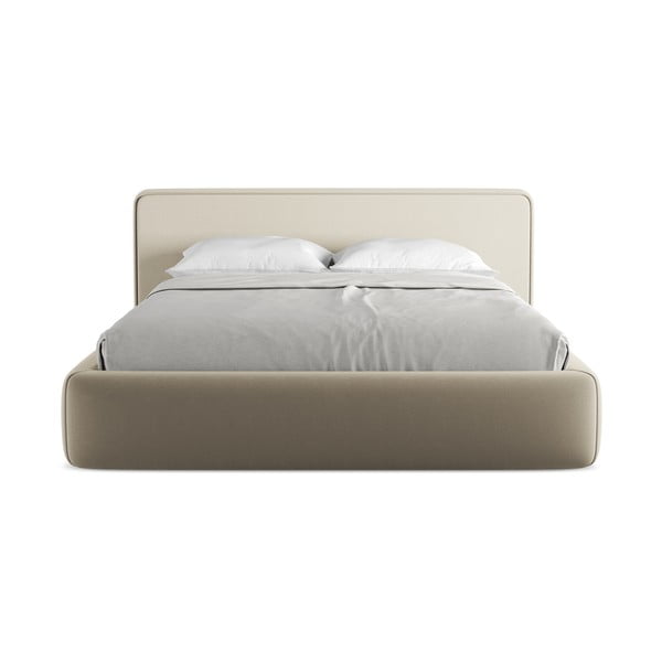 Pat matrimonial bej tapițat cu spațiu de depozitare cu somieră 160x200 cm Kiana – Makamii-image-4