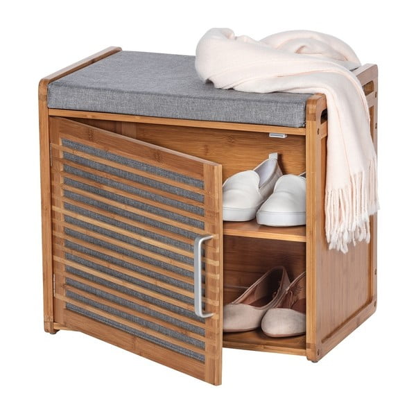 Pantofar gri/maro cu bancă din bambus Bahari – Wenko-image-4