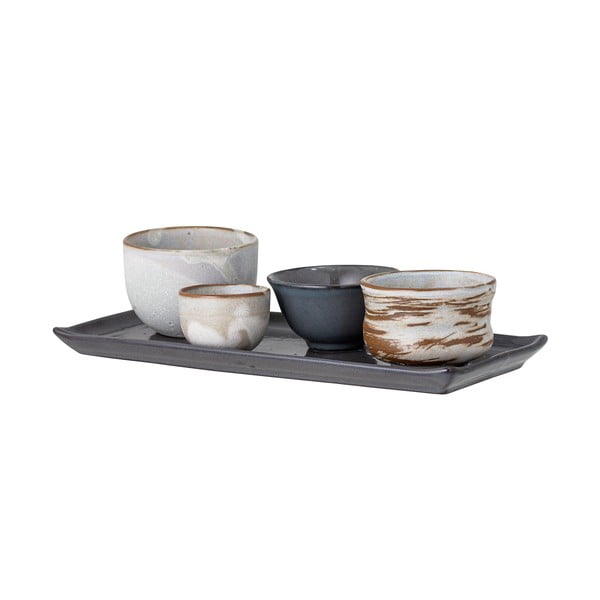 Set de 4 boluri din gresie ceramică și platou pentru sushi Bloomingville Masami-image-2