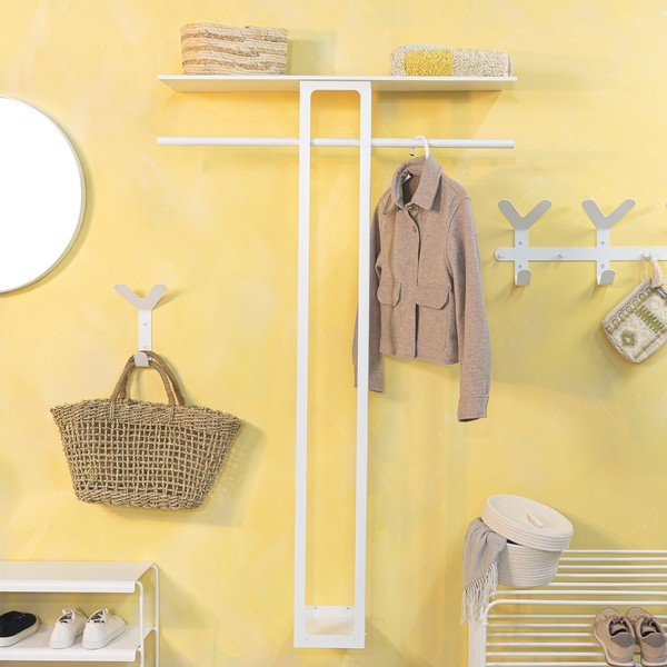 Cuier de perete alb cu raft din oțel 100 cm Luno Large – Spinder Design-image-2