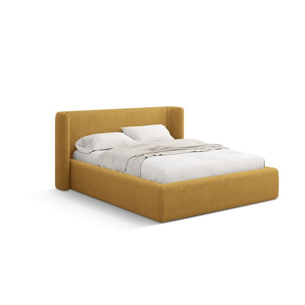 Pat matrimonial galben muștar tapițat cu spațiu de depozitare cu somieră 160x200 cm Jason – Windsor & Co Sofas