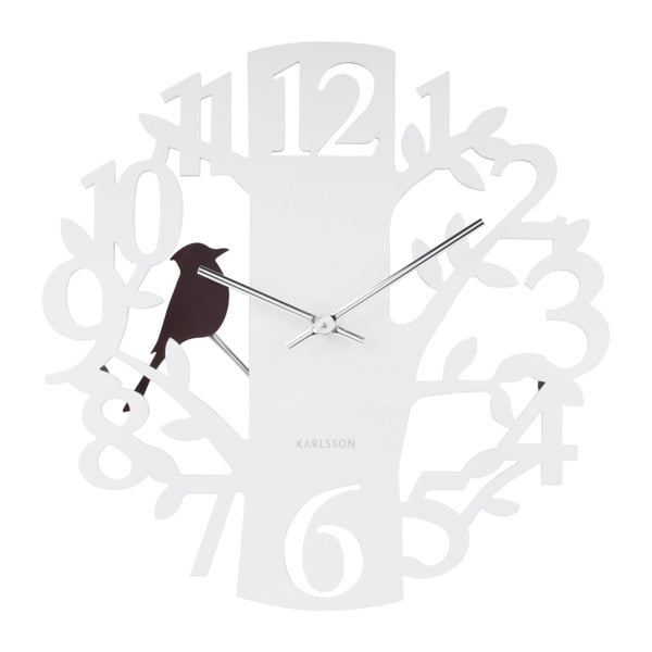 Ceas de perete Karlsson Woodpecker, ⌀ 40 cm, alb