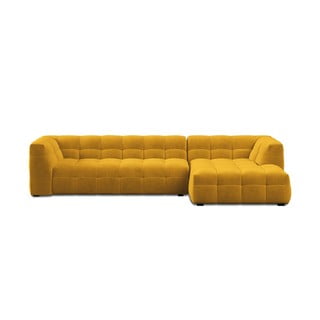 Colțar cu tapițerie din catifea și șezlong pe partea dreaptă Windsor & Co Sofas Vesta, galben