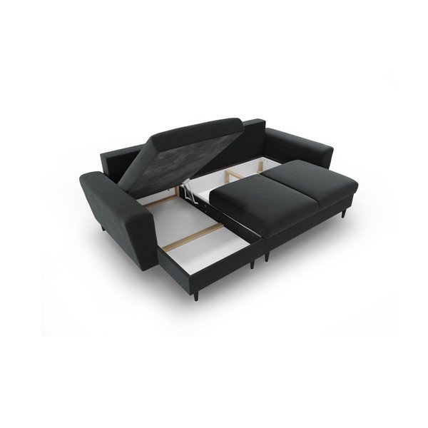 Colțar gri închis extensibil, cu spațiu de depozitare cu tapițerie din catifea Kyoto – Cosmopolitan Design-image-3