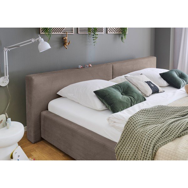 Pat matrimonial taupe tapițat cu spațiu de depozitare cu somieră 200x240 cm Cube – Meise Möbel-image-3