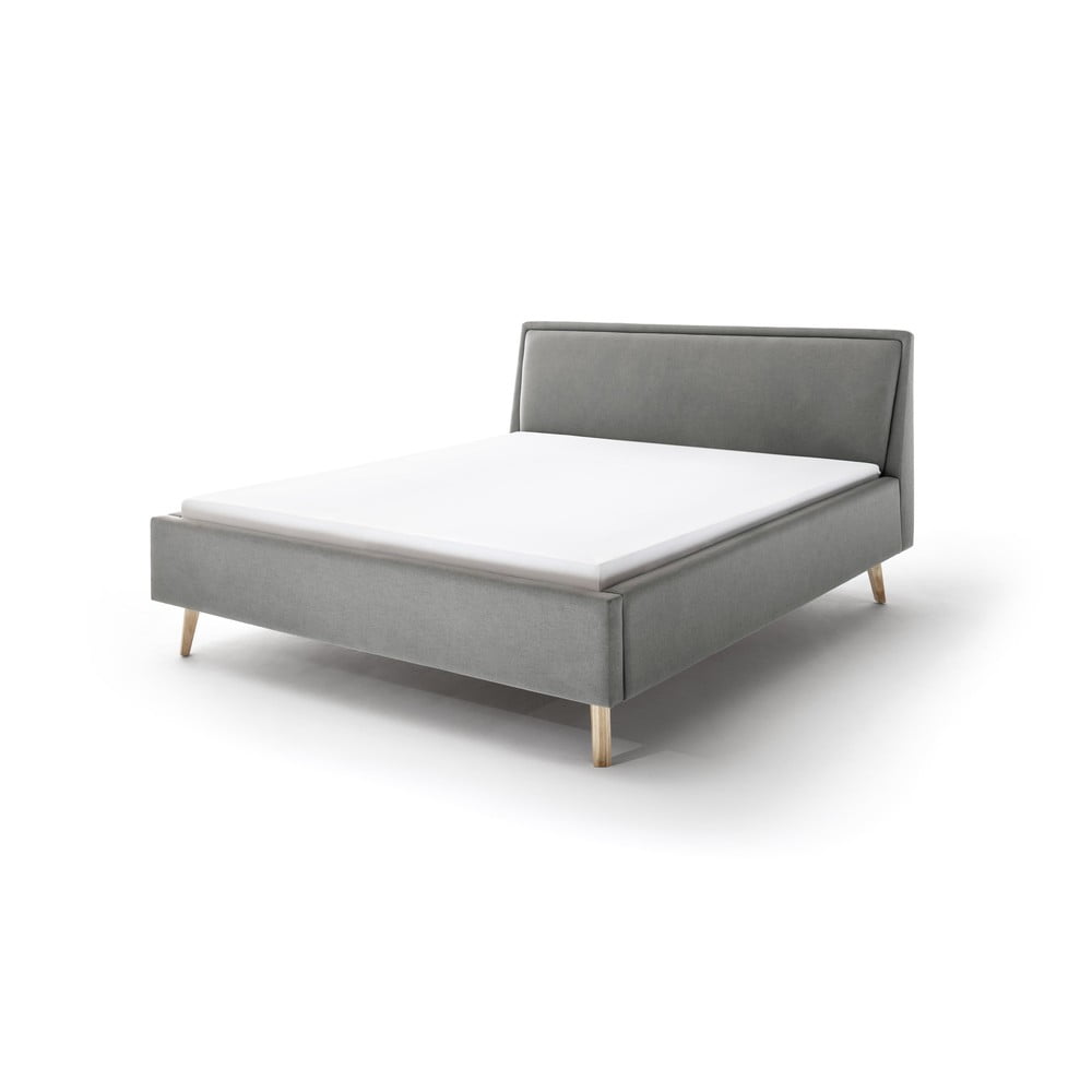 Pat matrimonial 180x200 cm gri deschis tapițat cu spațiu de depozitare cu somieră Frieda – Meise Möbel
