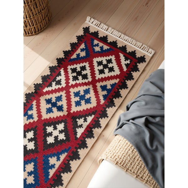 Covor tip traversă roșu reversibil, țesut manual din lână 60x190 cm Kamal Rami – Nouristan-image-2