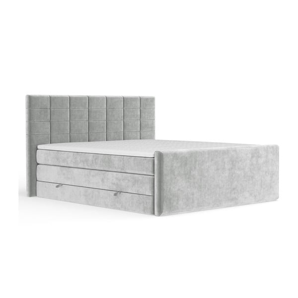 Pat boxspring gri deschis cu spațiu de depozitare 200x200 cm Ava – Maison de Rêve