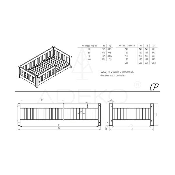 Pat pentru copii  în culoare naturală cu extensie suplimentară cu spațiu de depozitare cu somieră 90x200 cm CP – Adeko-image-2